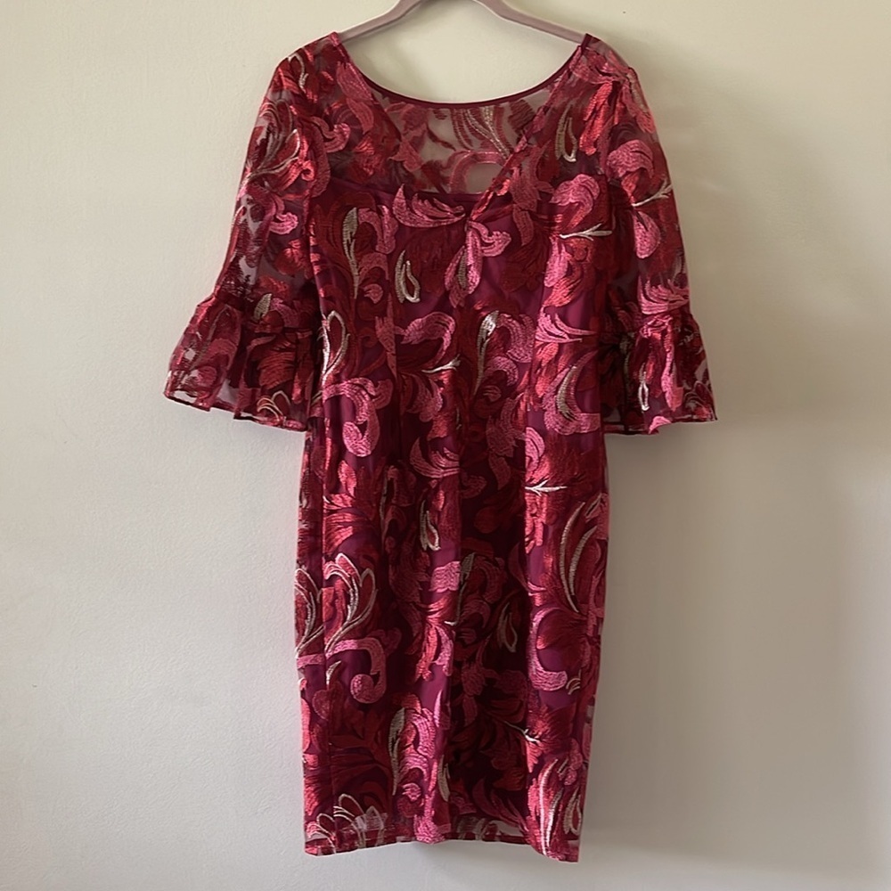 Adrianna Papell Red Floral Dress SZ 6 - Picture 3 of 3